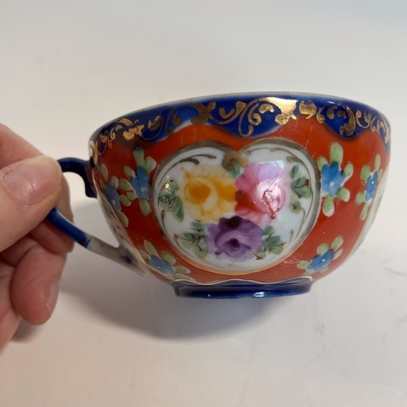 Floral Red and Blue Teacup and Saucer Set - Picture 6 of 13